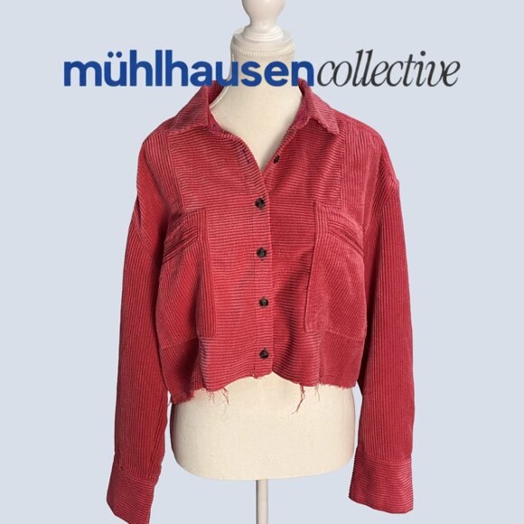 BDG Jackets & Blazers - BDG Cropped Corduroy Jacket - Coral Pink - Raw Hem Utility